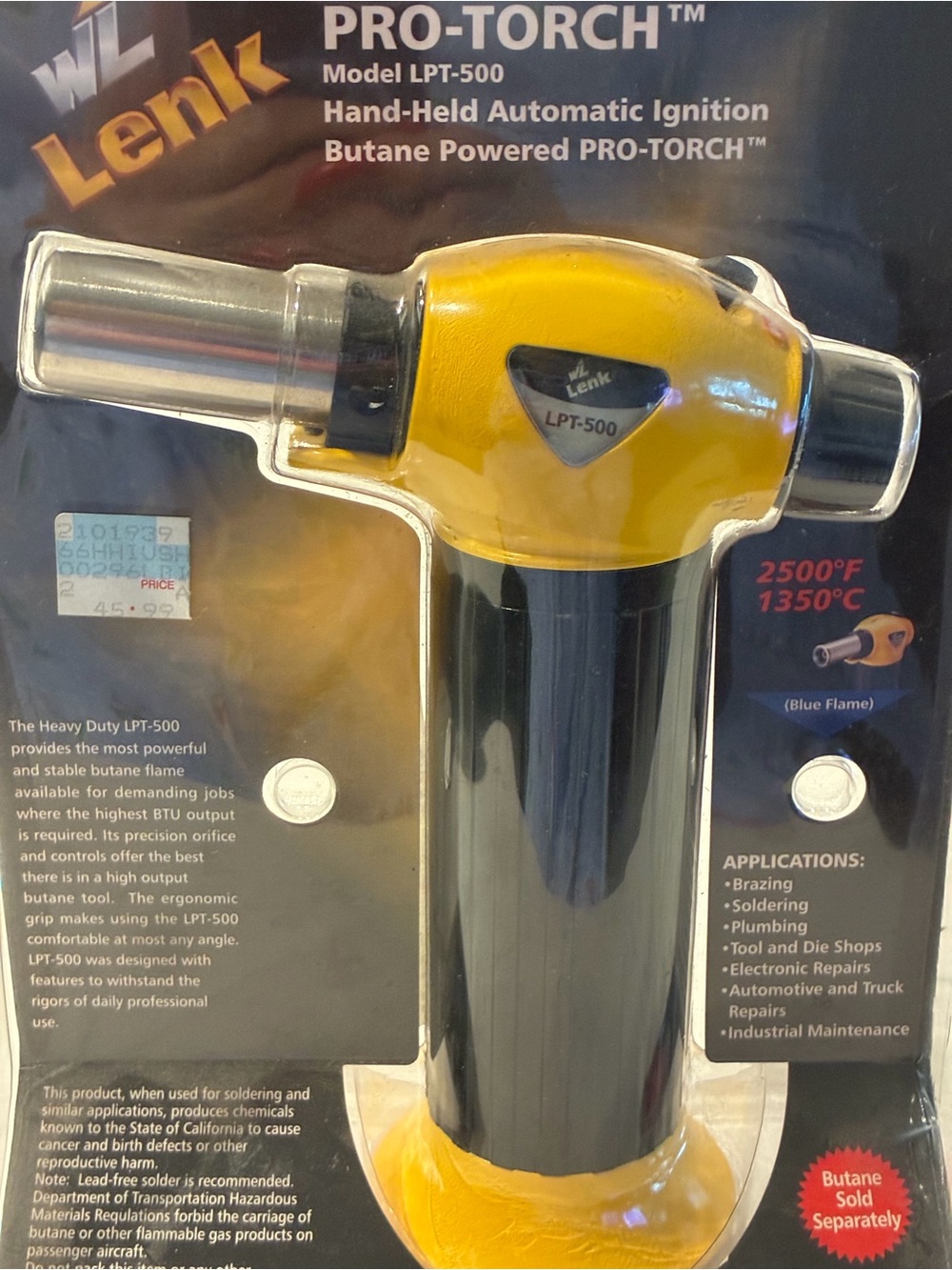 LPT-500 Butane Hand Torch - Yellow